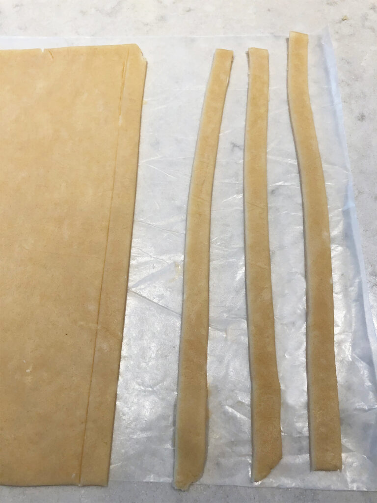 For the pie crust braid, roll the dough out to approximately 12" and cut in thin strips.